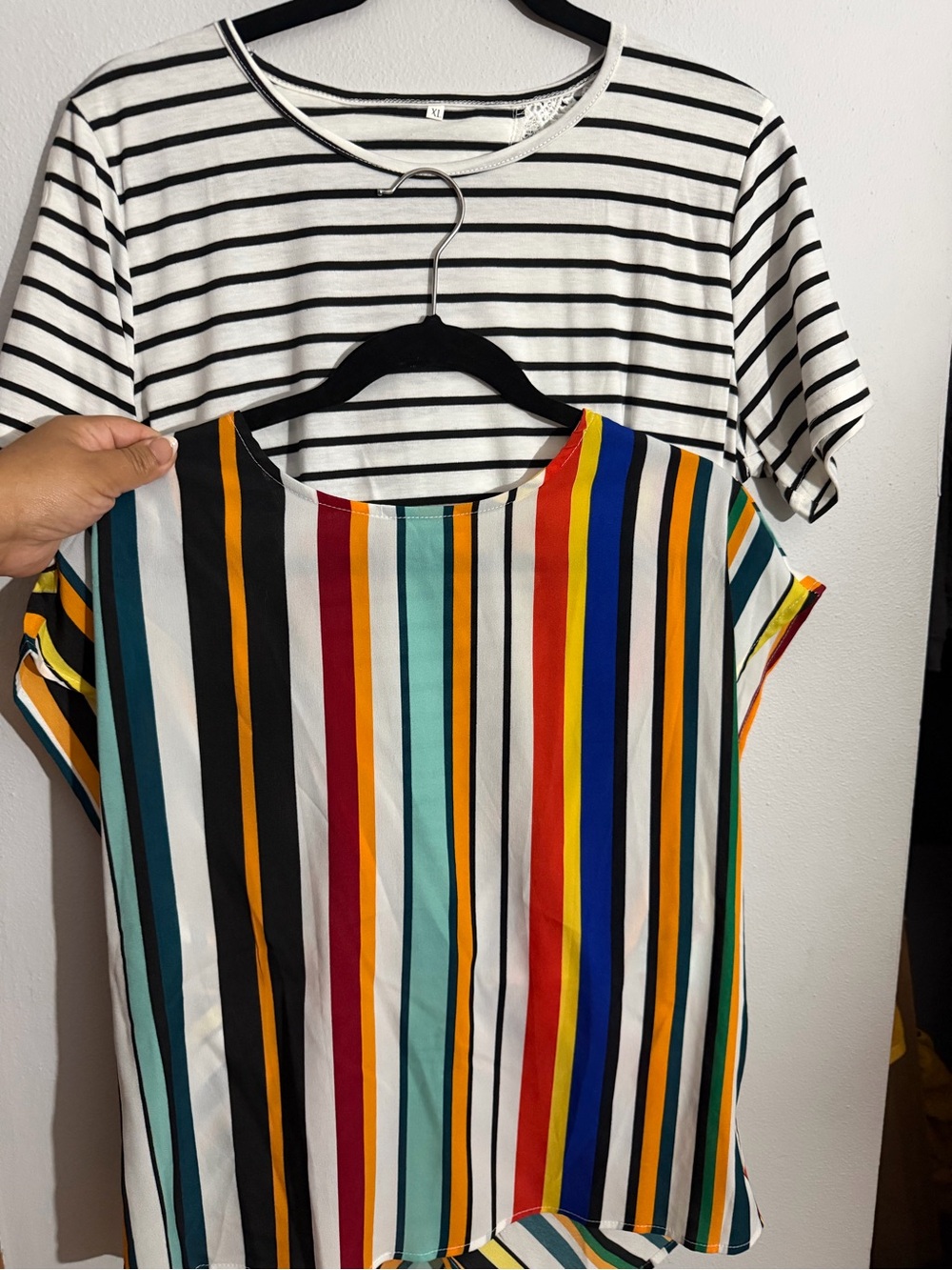 SHEIN White Multicolor Vertical Stripe Short Sleeve Top